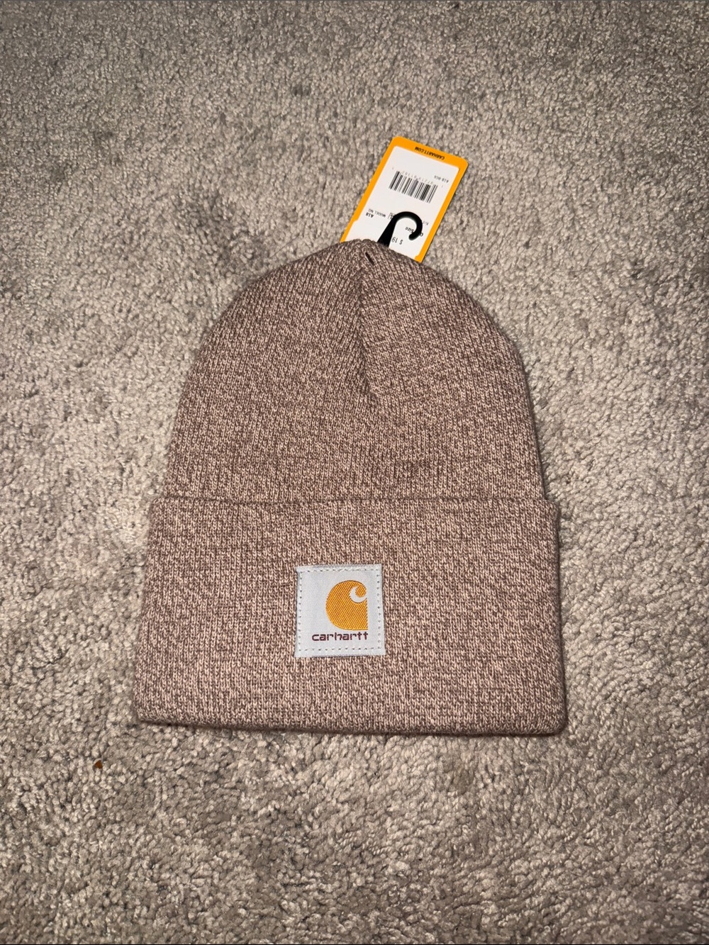 Carhartt Heathered Pink-Tan Ribbed Cuff Beanie